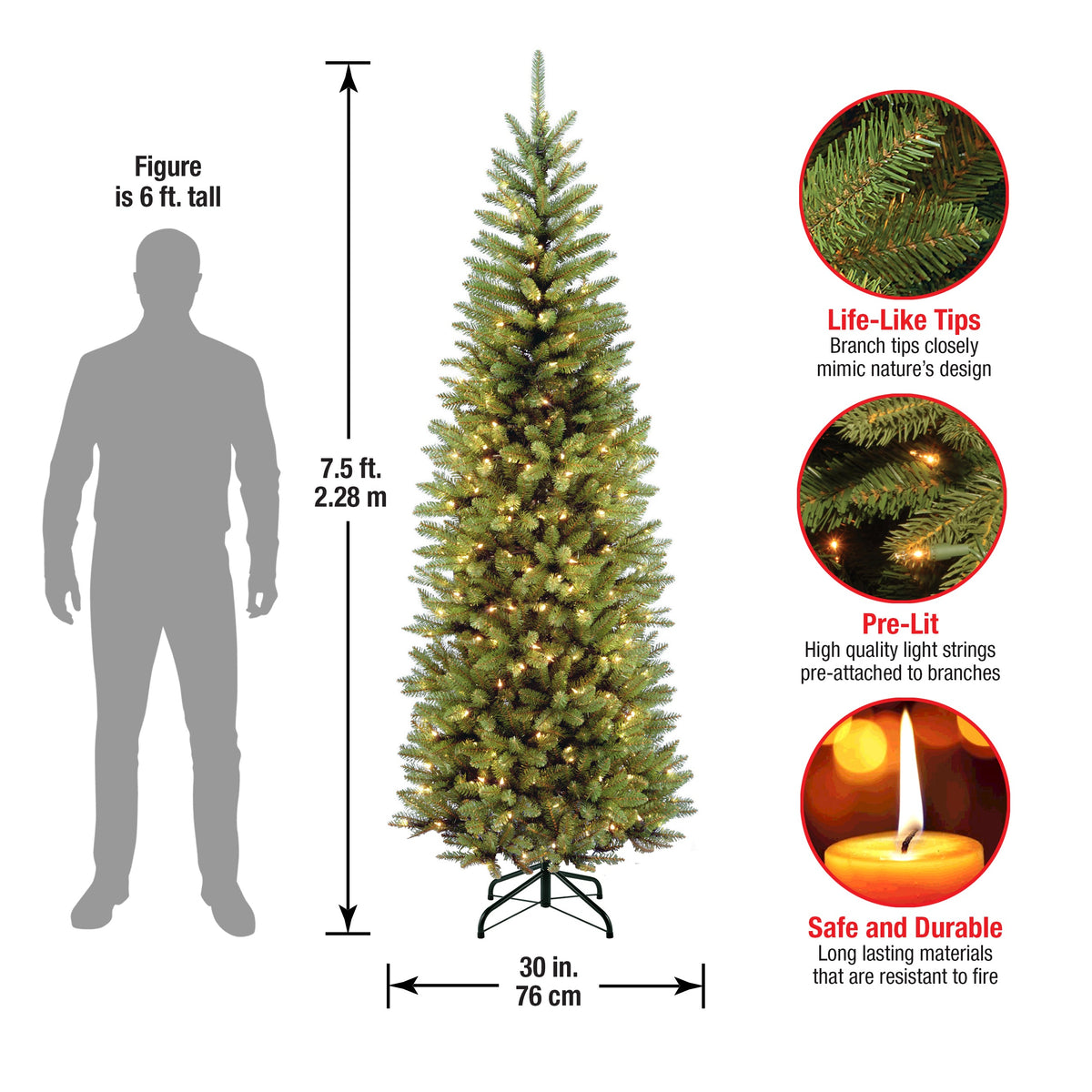 7.5 ft. Pre-Lit Kingswood Fir Pencil Tree with Clear LED Lights, Plug-In