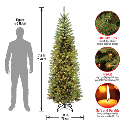 7.5 ft. Pre-Lit Kingswood Fir Pencil Tree with Clear LED Lights, Plug-In