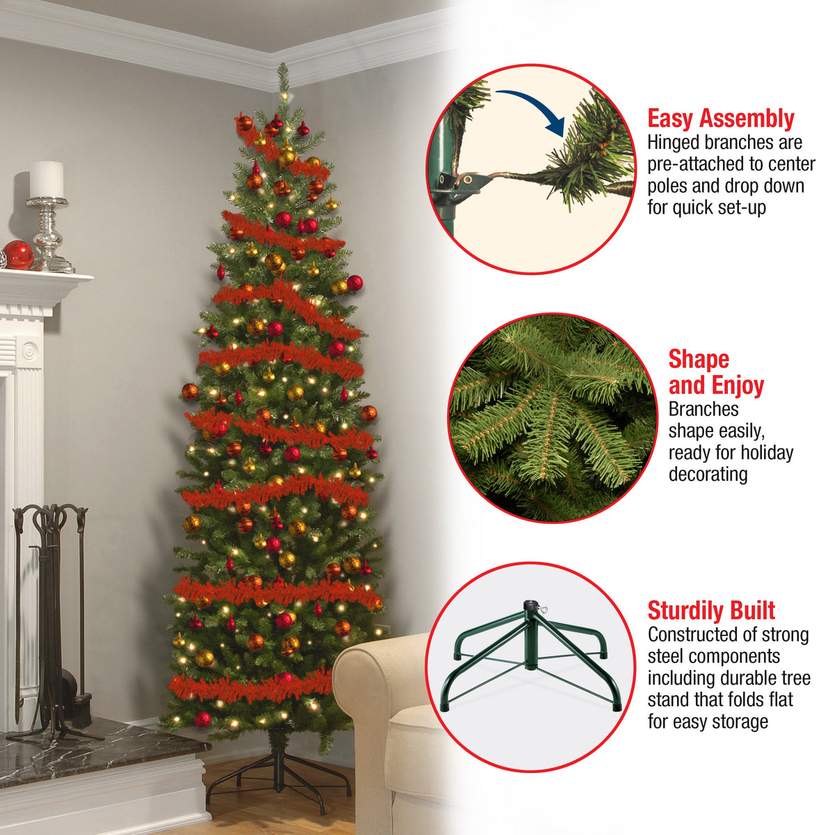 7.5 ft. Pre-Lit Kingswood Fir Pencil Tree with Clear LED Lights, Plug-In