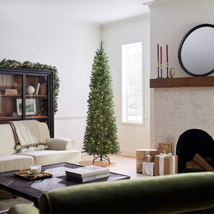 7.5 ft. Pre-Lit Kingswood Fir Pencil Tree with Clear LED Lights, Plug-In