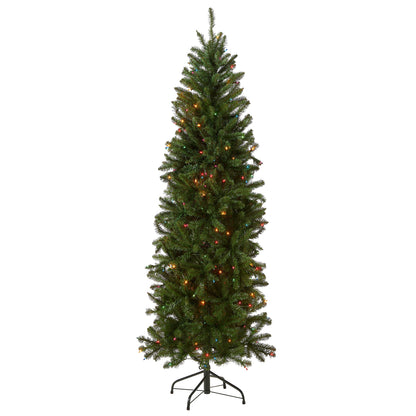6.5 ft. Pre-Lit Kingswood Fir Pencil Tree with Multicolor LED Lights, Plug-In