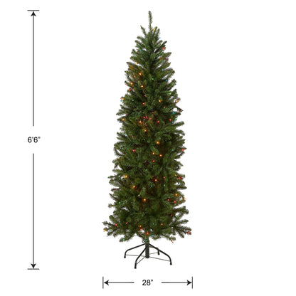 6.5 ft. Pre-Lit Kingswood Fir Pencil Tree with Multicolor LED Lights, Plug-In