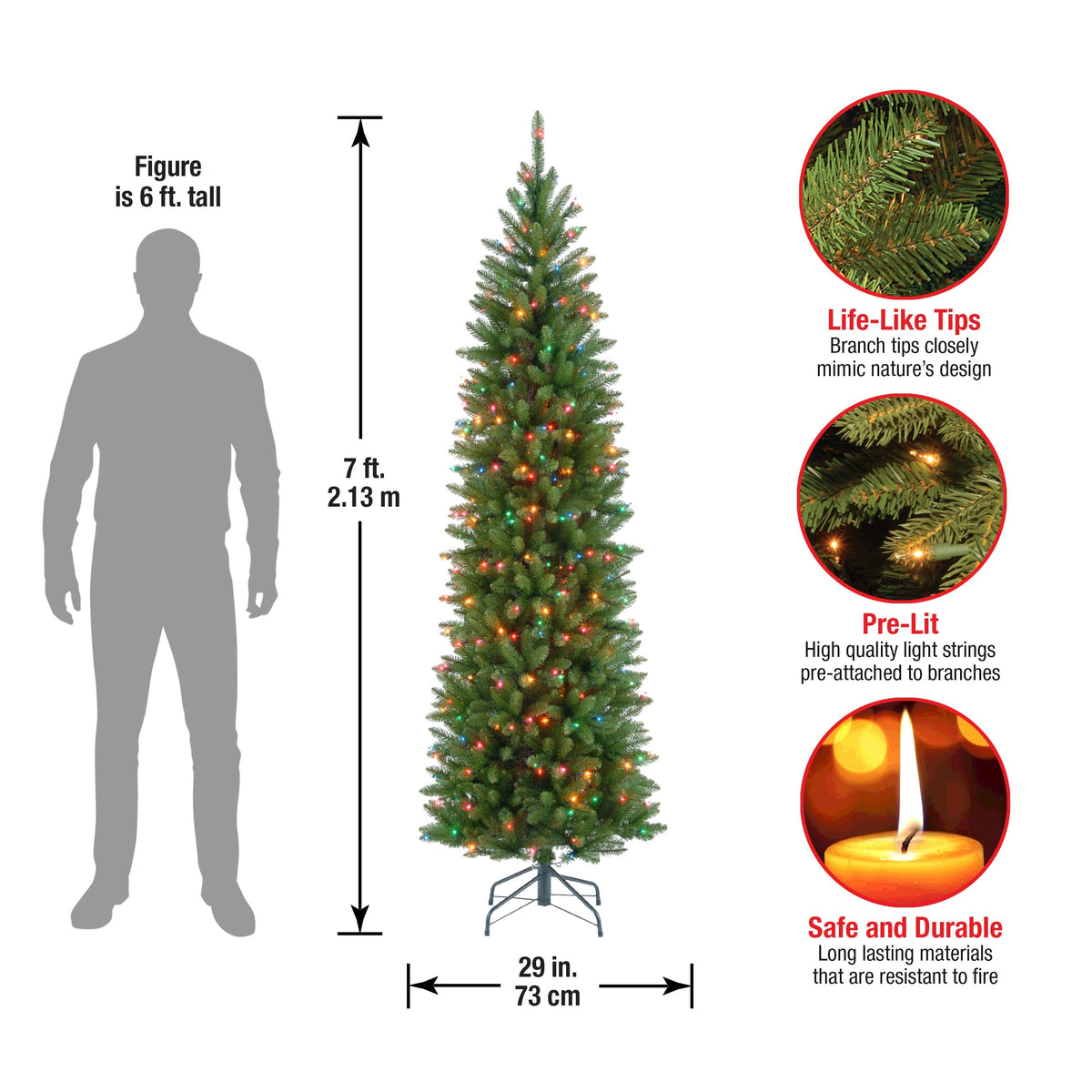 7 ft. Pre-Lit Kingswood Fir Pencil Tree with Multicolor LED Lights, Plug-In