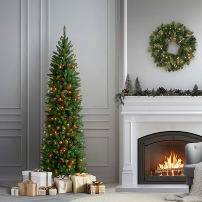 7 ft. Pre-Lit Kingswood Fir Pencil Tree with Multicolor LED Lights, Plug-In