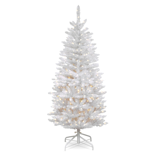 4.5 ft. Pre-Lit Kingswood Fir White Pencil Tree with Clear Lights, Plug-In