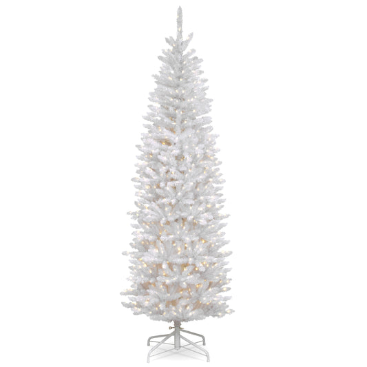 6.5 ft. Pre-Lit Kingswood Fir White Pencil Tree with Clear Lights, Plug-In