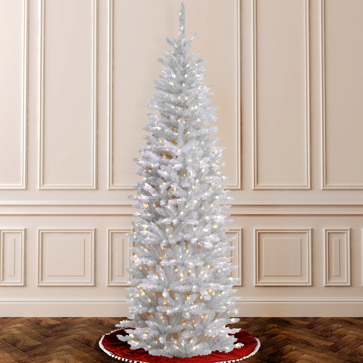 6.5 ft. Pre-Lit Kingswood Fir White Pencil Tree with Clear Lights, Plug-In