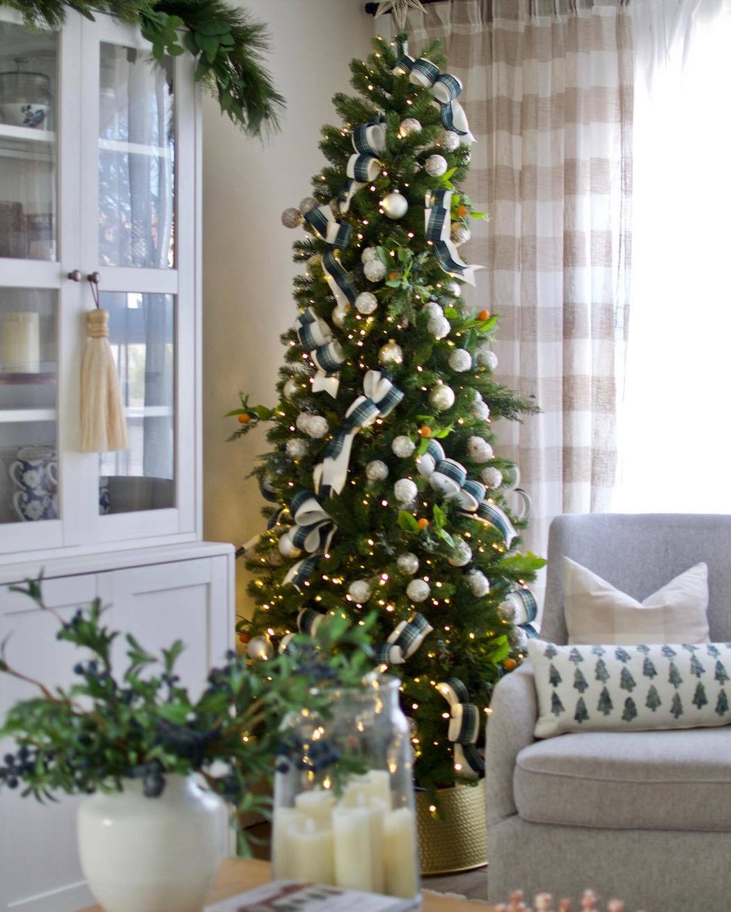 9' King Douglas Fir Slim Artificial Christmas Tree with 1000 Warm White & Multi-Color LED Lights