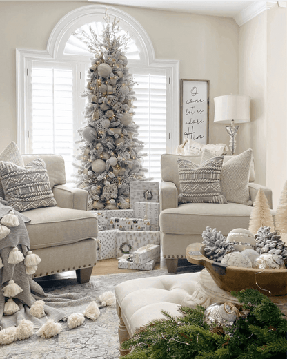 10' King Flock® Slim Artificial Christmas Tree with 1000 Warm White LED Lights