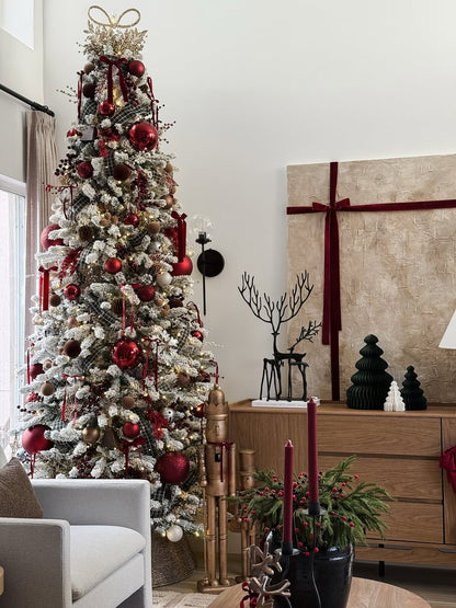 10' King Flock® Slim Artificial Christmas Tree with 1000 Warm White LED Lights