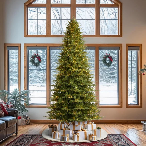 🎄 Leilonie Flocked Pre-Lit Fir Artificial Christmas Tree with Multi-Function LED Lights, Remote & Foot Pedal