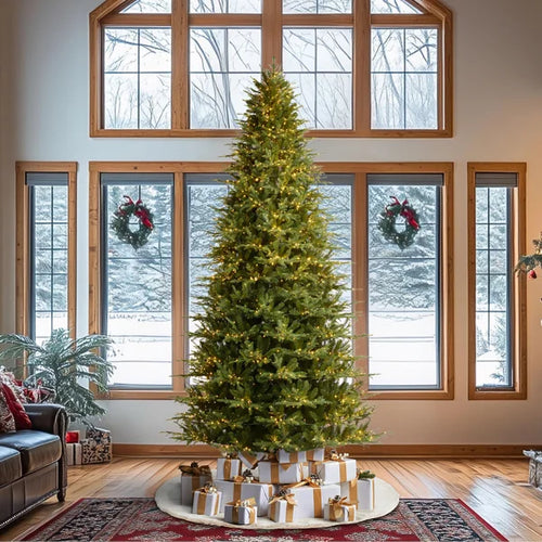 🎄 Leilonie Flocked Pre-Lit Fir Artificial Christmas Tree with Multi-Function LED Lights, Remote & Foot Pedal