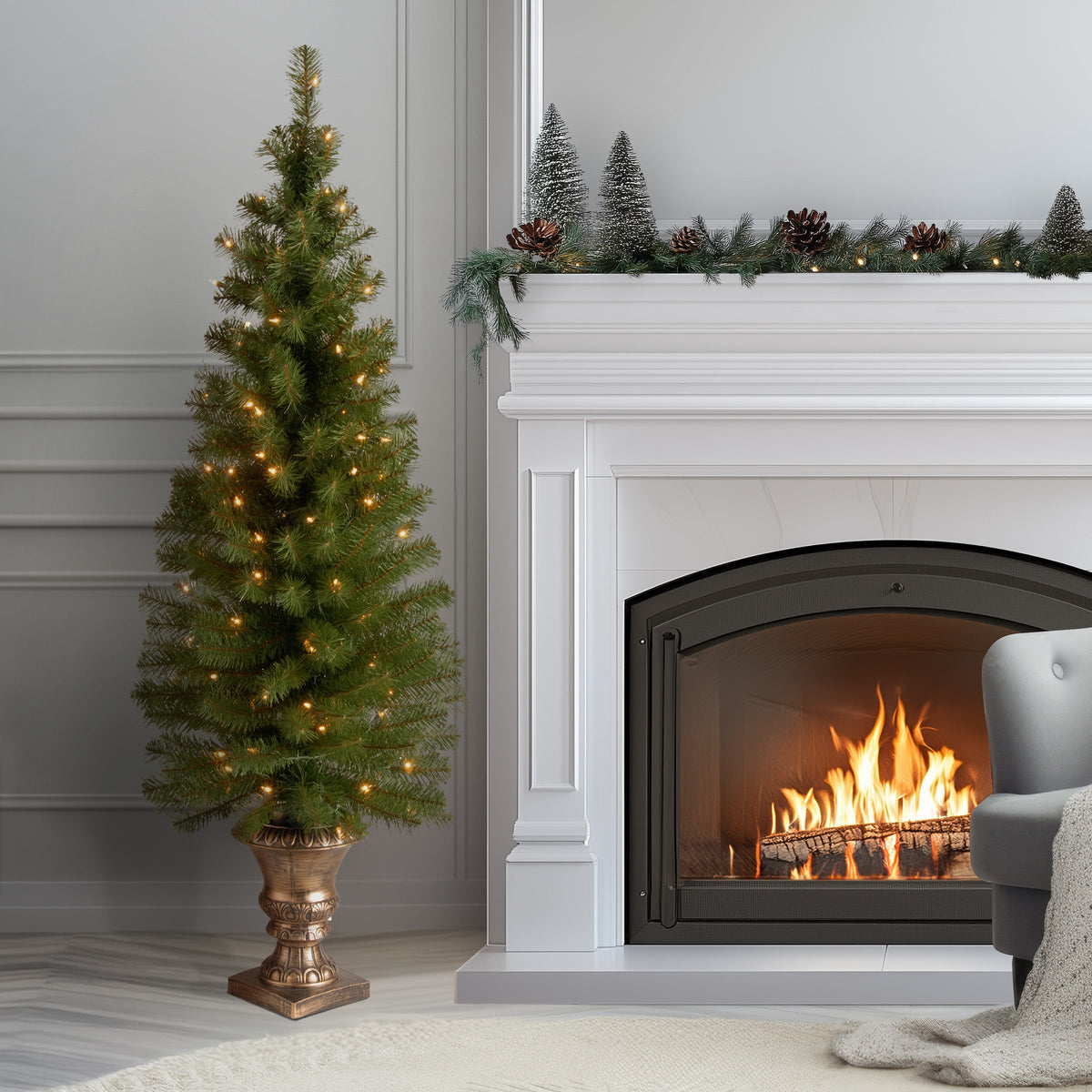 5 ft. Pre-Lit Montclair Spruce Slim Tree with Clear Lights, Plug-In