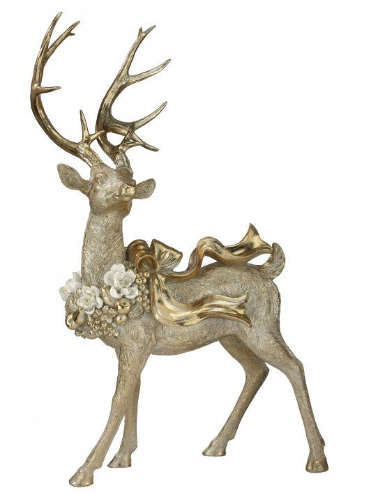 Resin Standing Deer W/ Magnolia Figurine, 27" (Ivory/Gold)