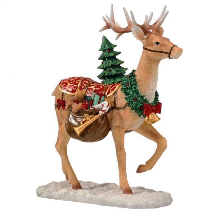 Resin Reindeer W/Tree and Sack, 14.5"