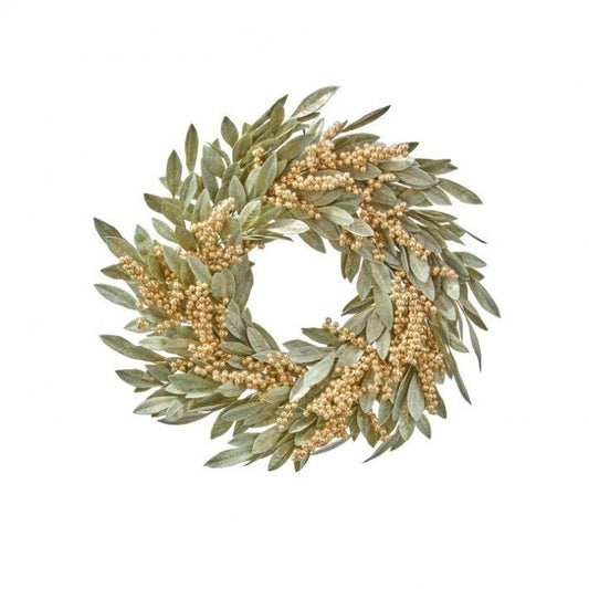 Gold Berry Bay Leaf Wreath, 28" (Matcha)
