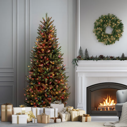 6.5 ft. Pre-Lit Natural Fraser Fir Slim Tree with Multicolor Lights, Plug-In