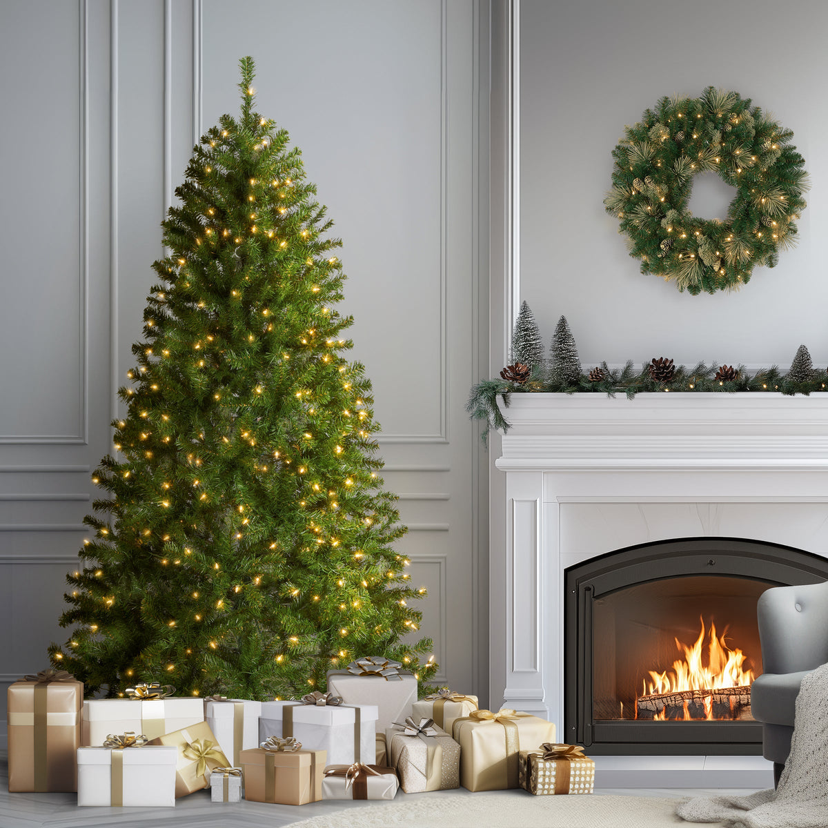 6.5 ft. Pre-Lit North Valley Spruce Full Tree with Clear Lights, Plug-In