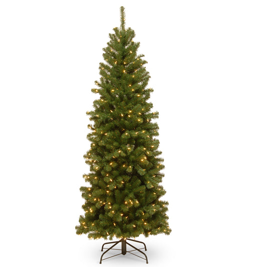 6 ft. Pre-Lit North Valley Spruce Pencil Slim Tree with Clear LED Lights, Plug-In