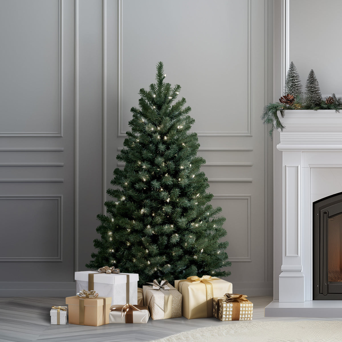 4.5 ft. Pre-Lit North Valley Blue Spruce Tree with Clear Lights, Plug-In