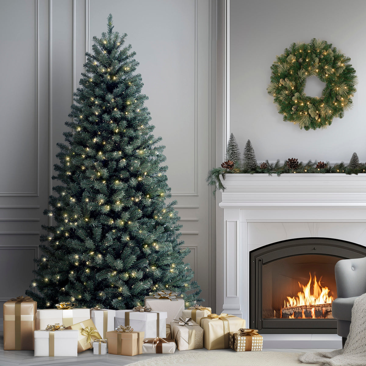 7.5 ft. Pre-Lit North Valley Spruce Blue Tree with Clear Lights, Plug-In