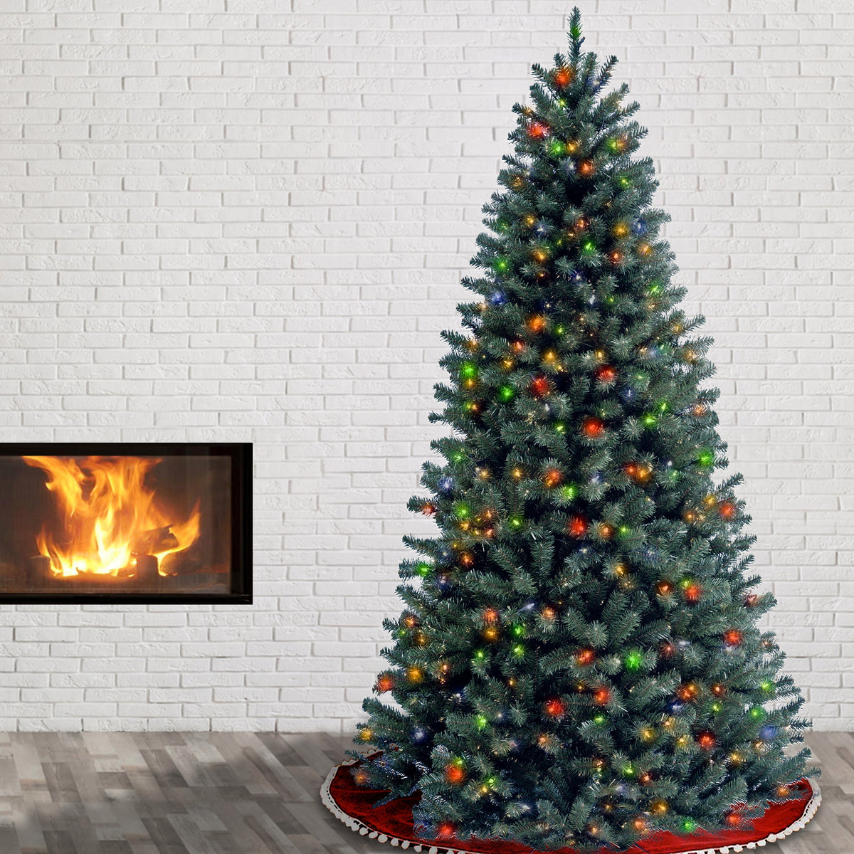 7.5 ft. Pre-Lit North Valley Spruce Blue Tree with Multicolor Lights, Plug-In