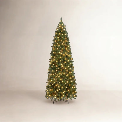 🎄 Nyle Pencil Pre-Lit Spruce Artificial Christmas Tree with Integrated Warm Lights & Folding Stand