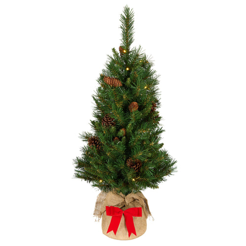 3 ft. Pre-Lit Pine Cone Burlap Tree with Warm White LED Lights