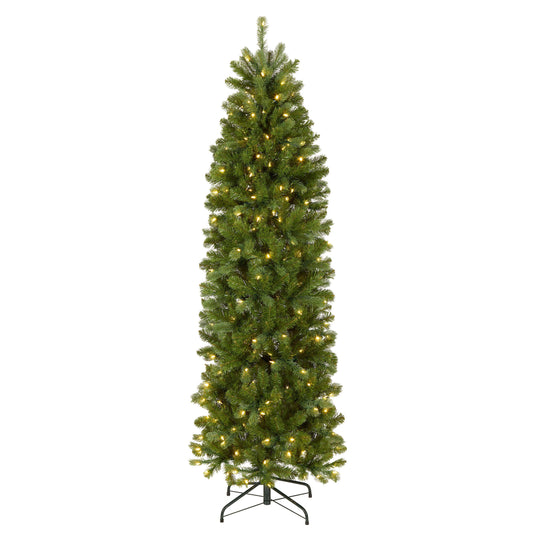 7 ft. Pre-Lit Downswept Douglas Fir Pencil Slim Tree with Dual Color LED Lights, Plug-In