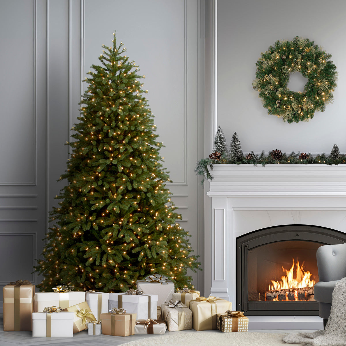 6.5 ft. Pre-Lit Jersey Fraser Fir Medium Tree with Dual Color LED Lights, Plug-In