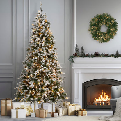 9 ft. Pre-Lit Snowy Everest Fir Medium Tree with Clear Lights, Plug-In