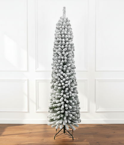 9' Prince Flock® Pencil Artificial Christmas Tree with 600 Warm White LED Lights