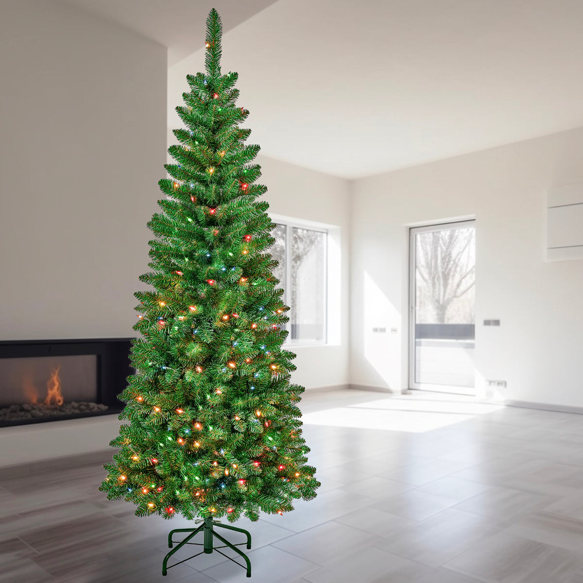 6 ft. Pre-Lit Rowan Slim Tree with Multicolor Lights, Plug-In