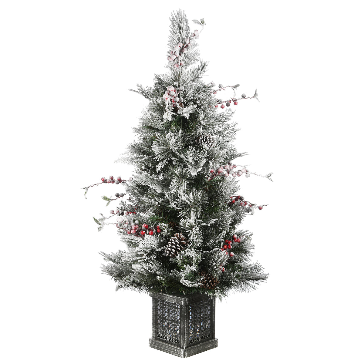 4 ft. Pre-Lit Snowy Bedford Pine Tree with Clear Lights, Plug-In