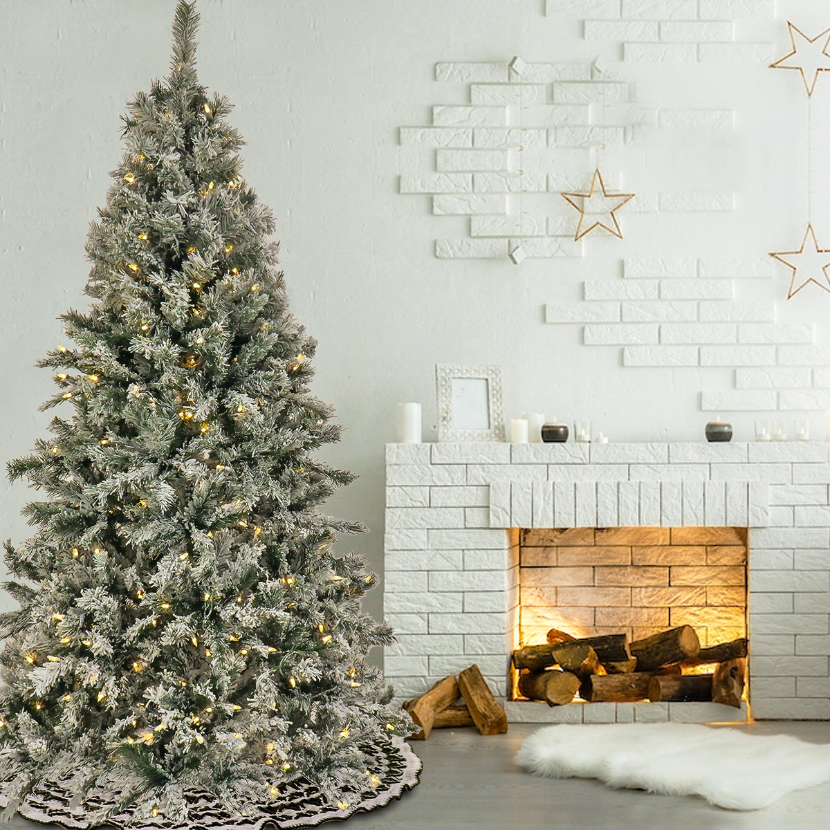 7.5 ft. Pre-Lit Snowy Harwich Tree with PowerConnect Warm White LED Lights, Plug-In