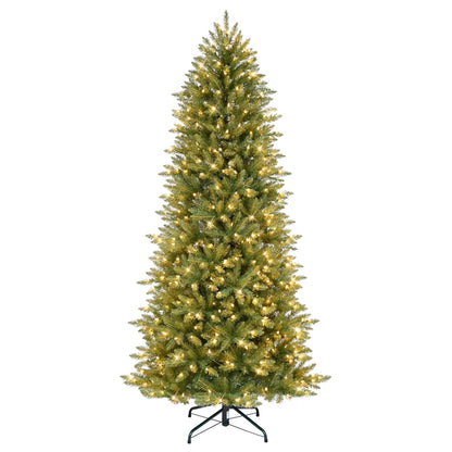 Slender Pre-Lit Fir Artificial Christmas Tree with Integrated Warm Lights & Folding Metal Stand