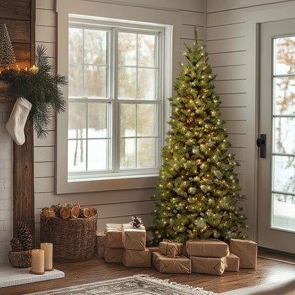 6.5 ft. Pre-Lit Tiffany Fir Slim Tree with Clear Lights PVC Branch Tips, Plug-In