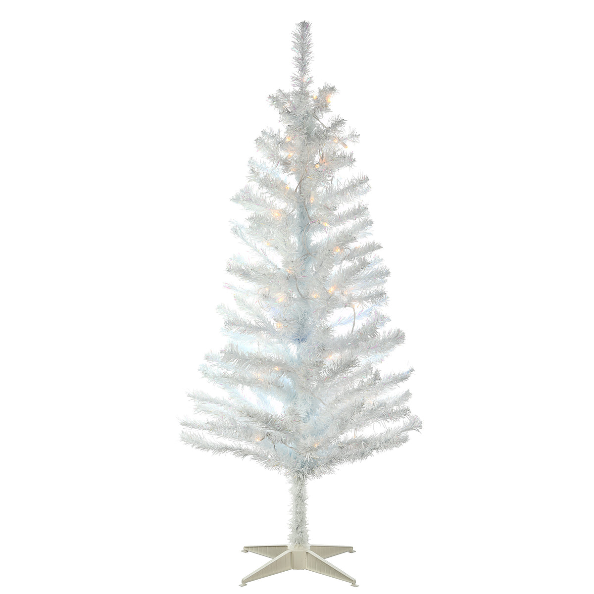 4 ft. Pre-Lit Tinsel Collection White Iridescent Tree with Clear Lights, Plug-In