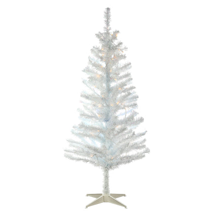 4 ft. Pre-Lit Tinsel Collection White Iridescent Tree with Clear Lights, Plug-In