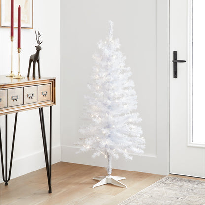 4 ft. Pre-Lit Tinsel Collection White Iridescent Tree with Clear Lights, Plug-In