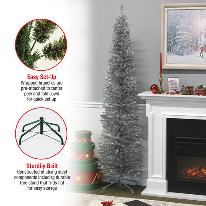 7 ft. Tinsel Collection Silver Tree