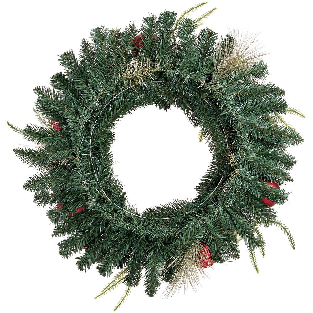 Plastic Ball/Mixed Pine Wreath, 24" (Red Gold)