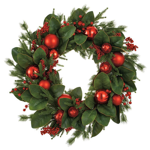 Ornament Ball/Berry/Pine Wreath, 26" (Red & Green)