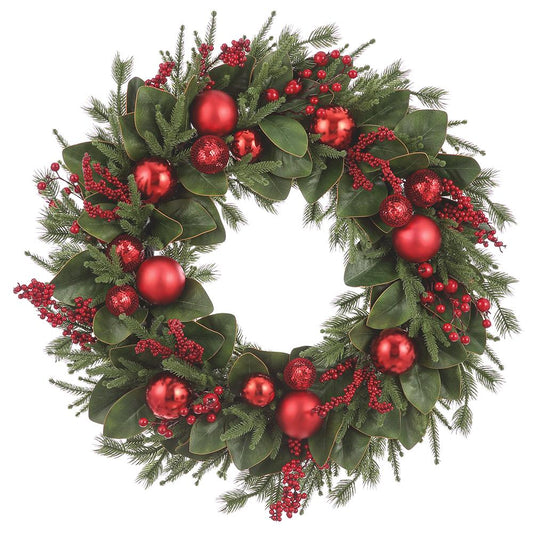 Ornament Ball/Berry/Pine Wreath, 32" (Red & Green)